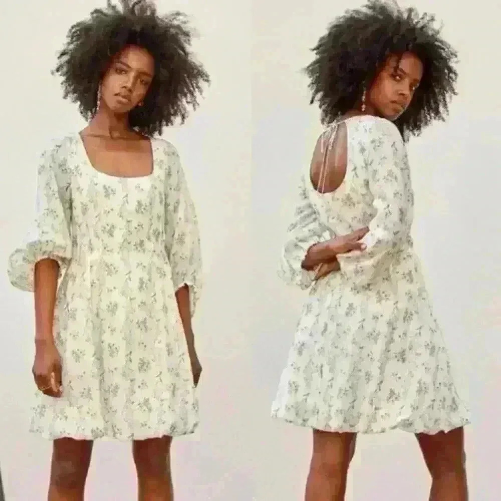 Brock Collection X H&M Floral Print Lyocell Mini Dress Size Small Bubble Hem EUC